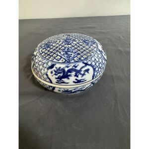 Vintage‎ Chinese blue and white dragon porcelain dish Andrea By Sadek
